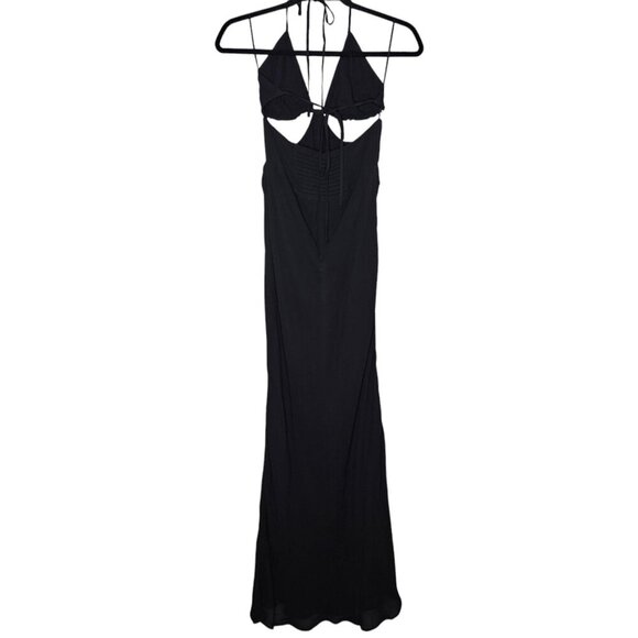 Reformation Romona Black Maxi Dress Size 4 NWT Cut Out Halter Smocked‎ Open Back - Picture 8 of 12